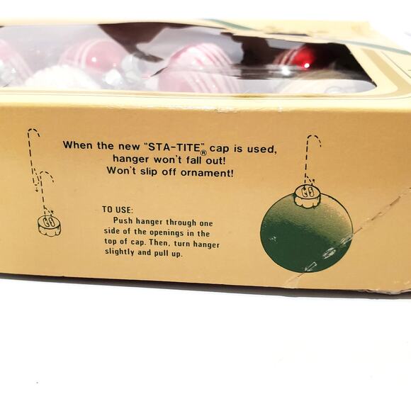 Vtg Pyramid Jumbo Glass Ornaments w/ White Glitter Stripes Boxed 17 ct Red Blue - Picture 10 of 10